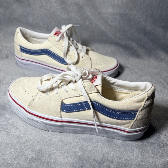Vans Shoes - Vans Old Skool Men's 4.5 Women's 6.0 Cream Blue Skate Shoes Low Top Canvas Suede